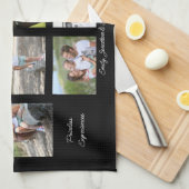 11フォトコラージュ家族センチメンタル引用文ブラック キッチンタオル (四つ折り)