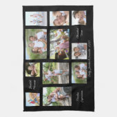 11フォトコラージュ家族センチメンタル引用文ブラック キッチンタオル (縦)