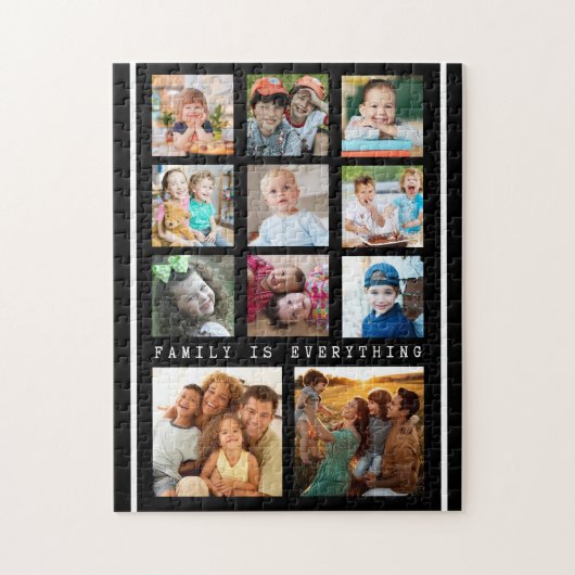 11フォトコラージュ家族引用文白黒 ジグソーパズル (縦)