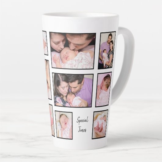 11フォトコラージュ楽しい瞬間と思い出 カフェラテマグ (右アングル)