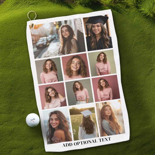 11フォトコラージュ – カスタム文字 – 白黒 ゴルフタオル