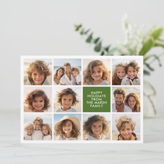 11フォトコラージュ – メリークリスマスレトロストライプ シーズンカード (スタンド正面)