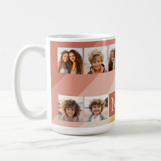 11フォトコラージュ – レトロストライプコーラルピーチ金ゴールド コーヒーマグカップ (左)