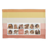 11フォトコラージュ – レトロストライプコーラルピーチ金ゴールド 枕カバー (正面)