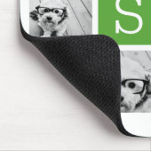 11フォトコラージュ – 緑の白モノグラムモダン マウスパッド (コーナー)