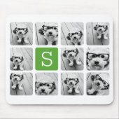 11フォトコラージュ – 緑の白モノグラムモダン マウスパッド (正面)