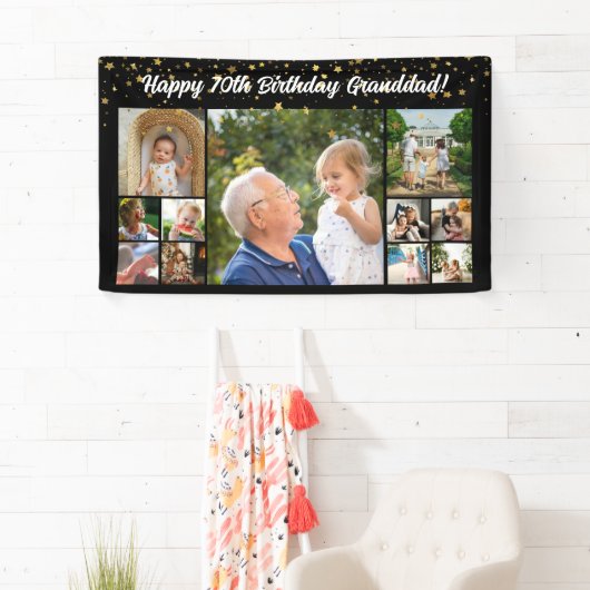 11フォトコラージュhappy birthday banner family gold 横断幕 (インサイチュ)