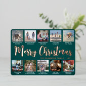11フォトティール（緑がかった色）グリーンメリークリスマスコラージュモダン11 箔シーズンカード (立ち正面)