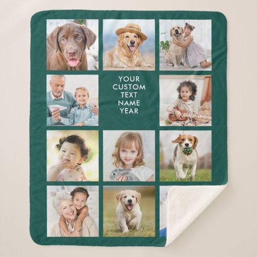 11フォトパーソナライズされたコラージュトレンディーエメラルドグリーン シェルパブランケット (正面)