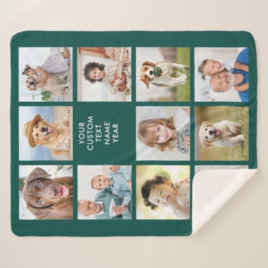 11フォトパーソナライズされたコラージュトレンディーエメラルドグリーン シェルパブランケット (正面(横))