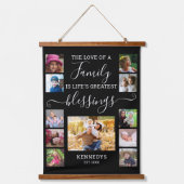 11フォトモダンコラージュ家族ラブ引用文ブラック 吊り下げ型タペストリー (正面)