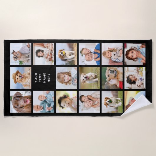 11フォトモダンコラージュ黒パーソナライズされた色 ビーチタオル (正面)