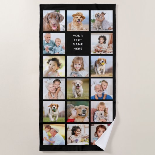 11フォトモダンコラージュ黒パーソナライズされた色 ビーチタオル (正面)