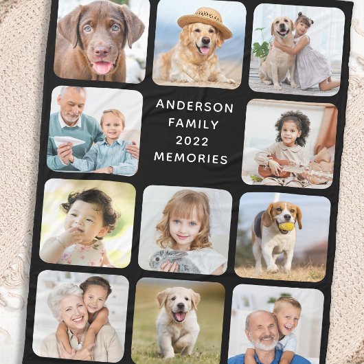 11フォトモダンコラージュ黒パーソナライズされた色 フリースブランケット