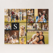 11フォトユニークコラージュシンプルモノグラムブラック ジグソーパズル (横)