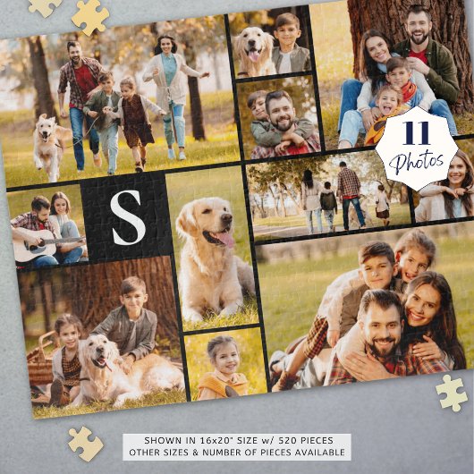 11フォトユニークコラージュシンプルモノグラムブラック ジグソーパズル