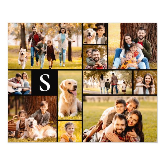 11フォトユニークコラージュシンプルモノグラムブラック フォトプリント            (正面)