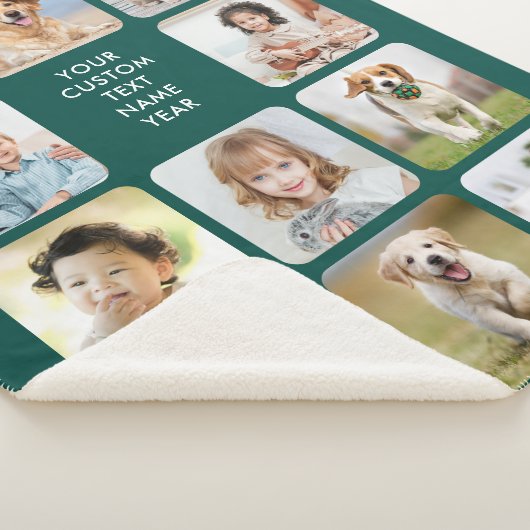 11モダンパーソナライズされたフォトコラージュエメラルドグリーン シェルパブランケット (3/4)