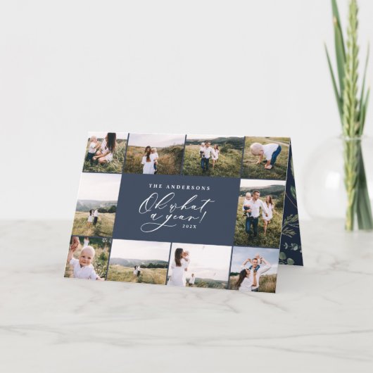 11モダン枚ミニマルの写真新年ネイビー・ブルー・ファミリー シーズンカード (正面)