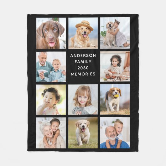 11写真パーソナライズされたコラージュ家族ペット犬 フリースブランケット (正面)