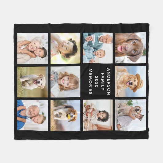 11写真パーソナライズされたコラージュ家族ペット犬 フリースブランケット (正面(横))