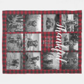 11写真パーソナライズされたコラージュTHANK FUL Red Plaid フリースブランケット (正面(横))