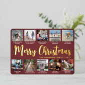 11写真Burgundy Merry Christmas モダン Collage 箔シーズンカード (立ち正面)