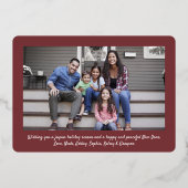 11写真Burgundy Merry Christmas モダン Collage 箔シーズンカード (裏面)