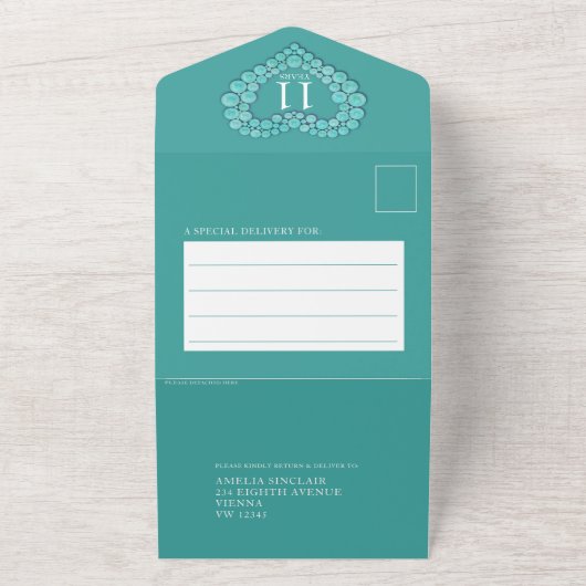 11周年ターコイズの結婚記念日写真 オールインワン招待状 (外側)