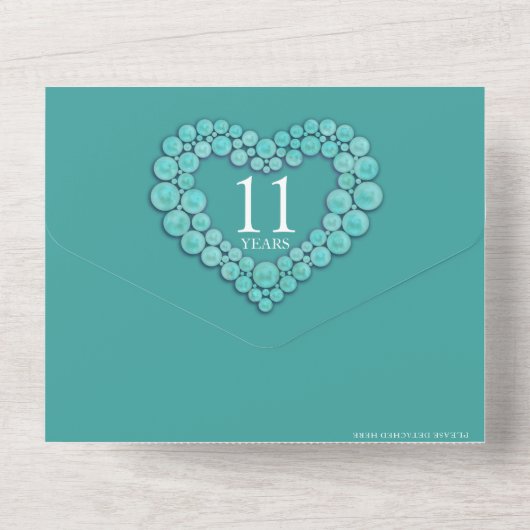 11周年ターコイズの結婚記念日写真 オールインワン招待状 (裏面)