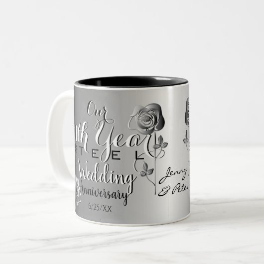 11周年結婚記念スチールバラ2音 ツートーンマグカップ (正面左)