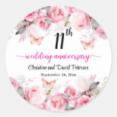 11周年結婚記念日のブラッシュローズ ラウンドシール (正面)