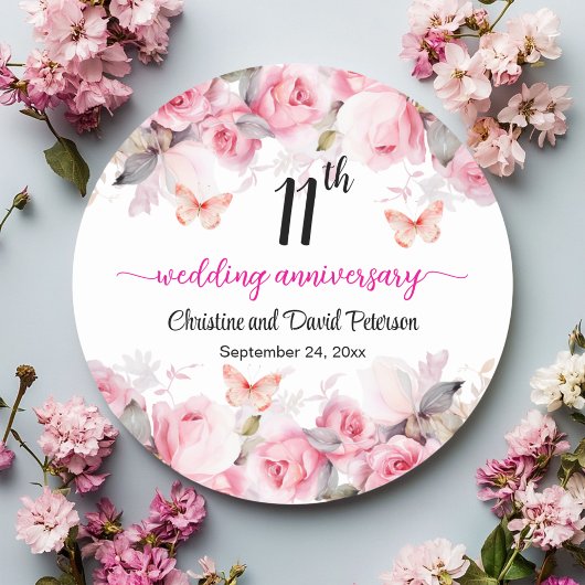 11周年結婚記念日のブラッシュローズ ラウンドシール
