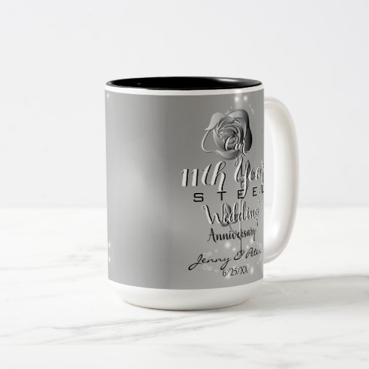 11周年記念結婚スチールバラ ツートーンマグカップ (正面右)