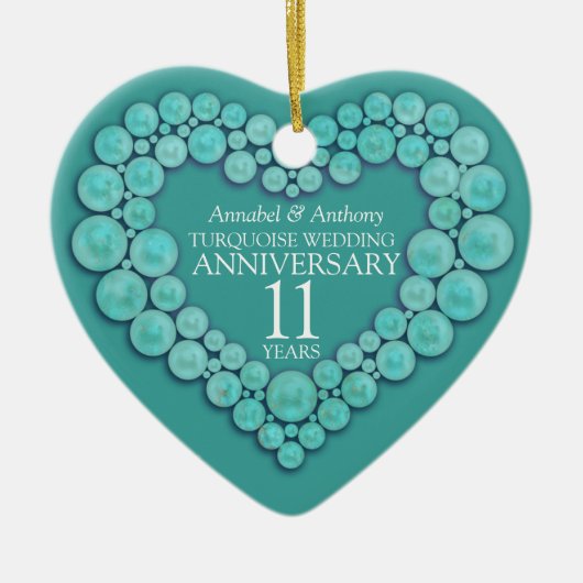11周年記念結婚ターコイズハートオーナメント セラミックオーナメント (正面)
