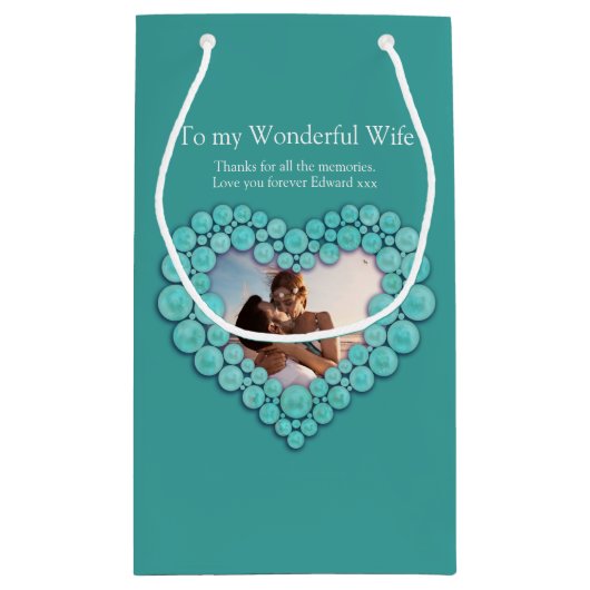 11周年記念結婚ターコイズハート写真 スモールペーパーバッグ (裏面)