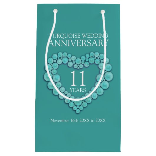 11周年記念結婚ターコイズハート写真 スモールペーパーバッグ (正面)