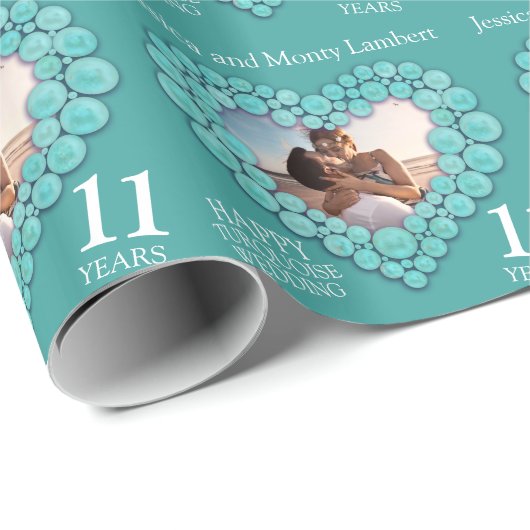 11周年記念結婚ターコイズハート写真 ラッピングペーパー (ロールコーナー)