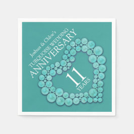 11周年記念結婚ターコイズハート スタンダードカクテルナプキン
