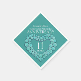 11周年記念結婚ターコイズハート スタンダードカクテルナプキン