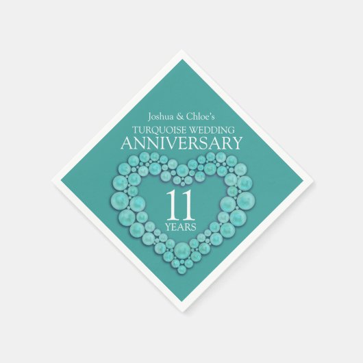 11周年記念結婚ターコイズハート スタンダードカクテルナプキン (角)