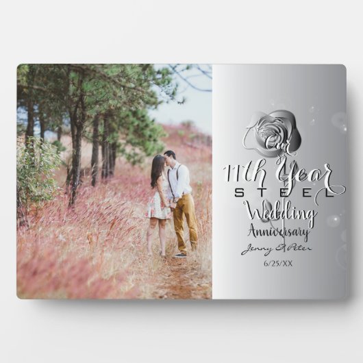 11周年記念結婚バラ写真カスタムスチール フォトプラーク (正面)