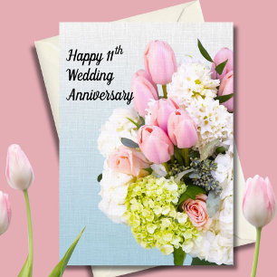 11回目の結婚記念日 ピンクのチューリップとアジサイ カード
