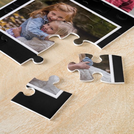 11家族で自分の写真を作るコラージュブラック ジグソーパズル (側面)