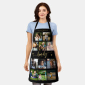 11家族パーソナライズされた写真コラージュ黒金ゴールド エプロン (着用した状態)