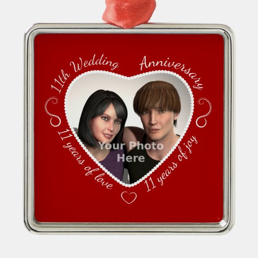 11年の結婚生活の写真を追加 メタルオーナメント (正面)