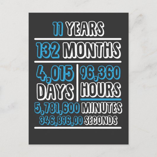 11年目の記念日 計算 誕生日 ポストカード (正面)
