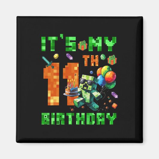 11才の誕生日ピクセルナンバービデオゲームゲーム マグネット (正面)