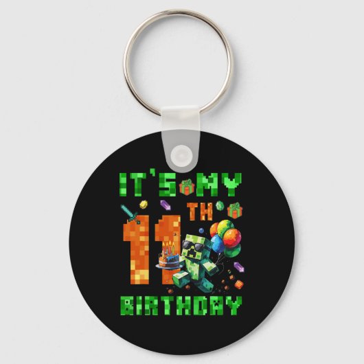 11才の誕生日ピクセル数字ビデオゲームゲーム キーホルダー (正面)