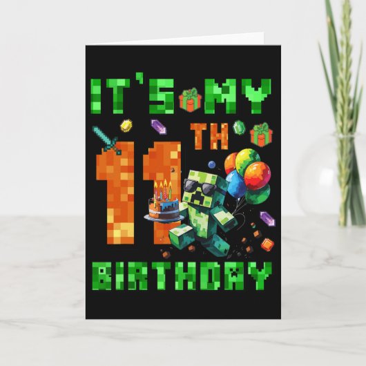 11才の誕生日ピクセル数字ビデオゲーム ゲーム カード (正面)
